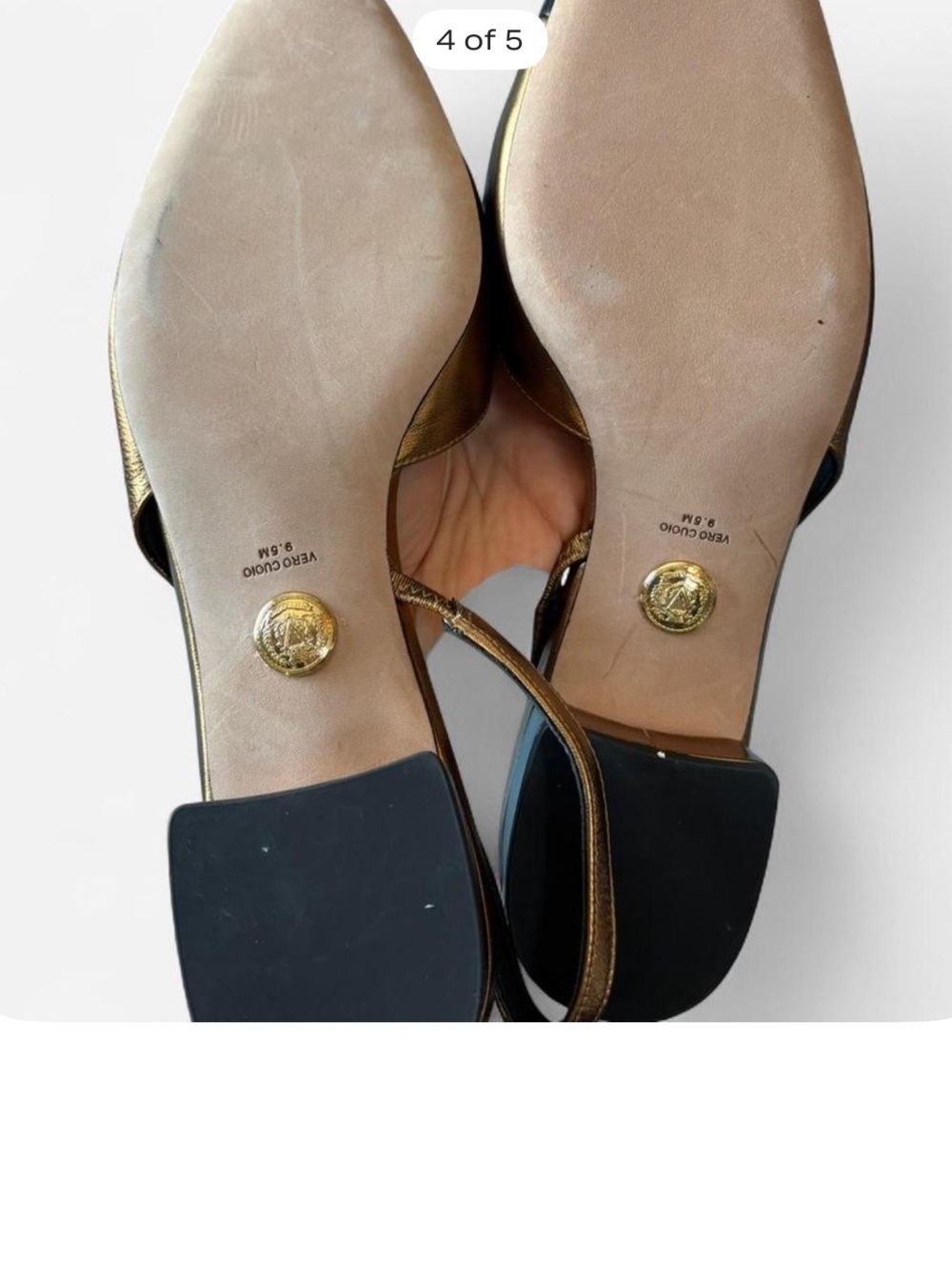 Veronica Beard Bronze Metallic & Black Slingback Low Block Heel Mules - Picture 4 of 5